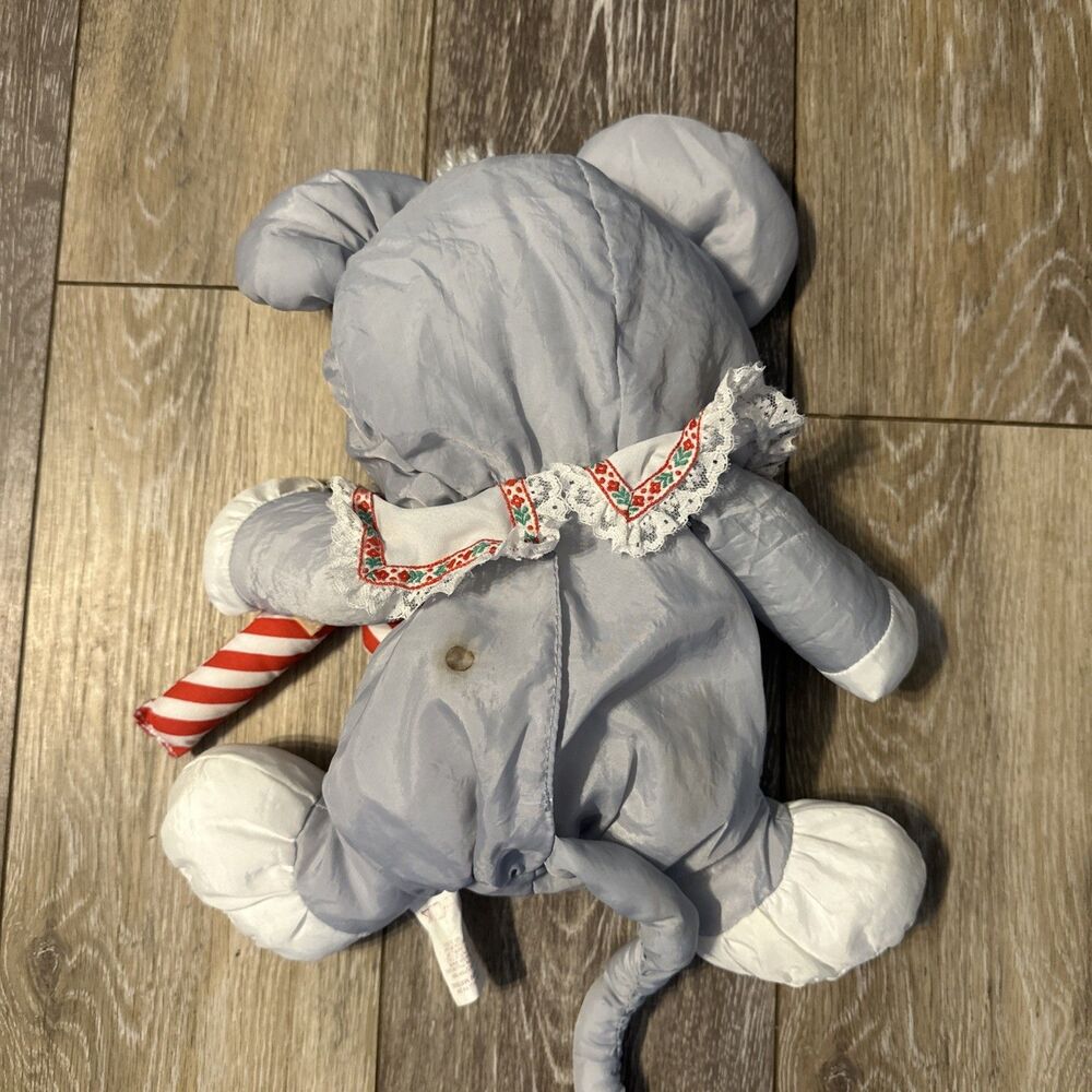 Vintage Fisher-Price Puffalump Gray Christmas Mouse Nylon Plush 1987 EUC - Picture 5 of 5